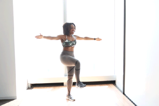 standing crunch with under-the-leg clap
