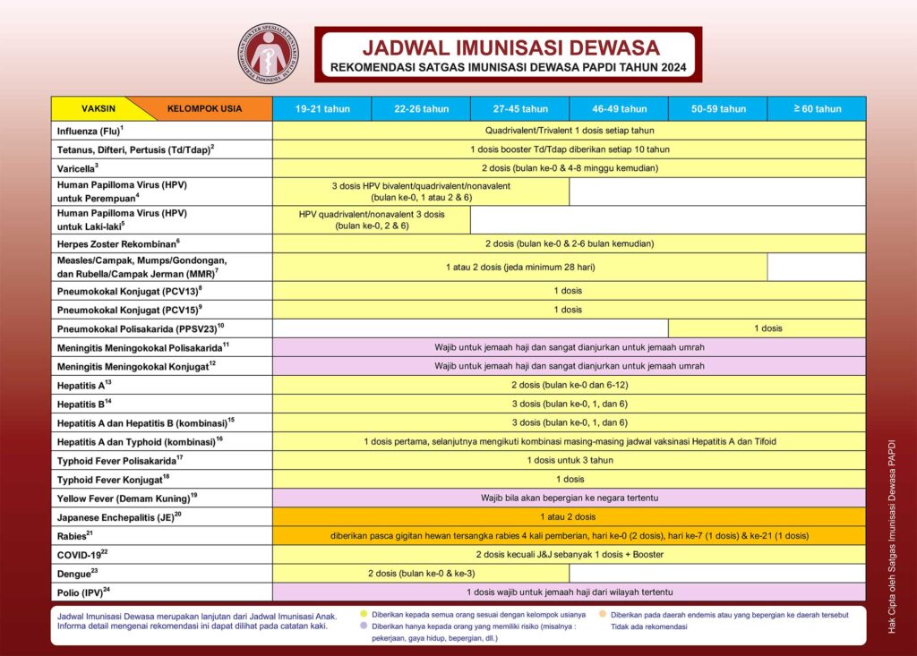 Jadwal vaksin dewasa 2024 oleh PAPDI